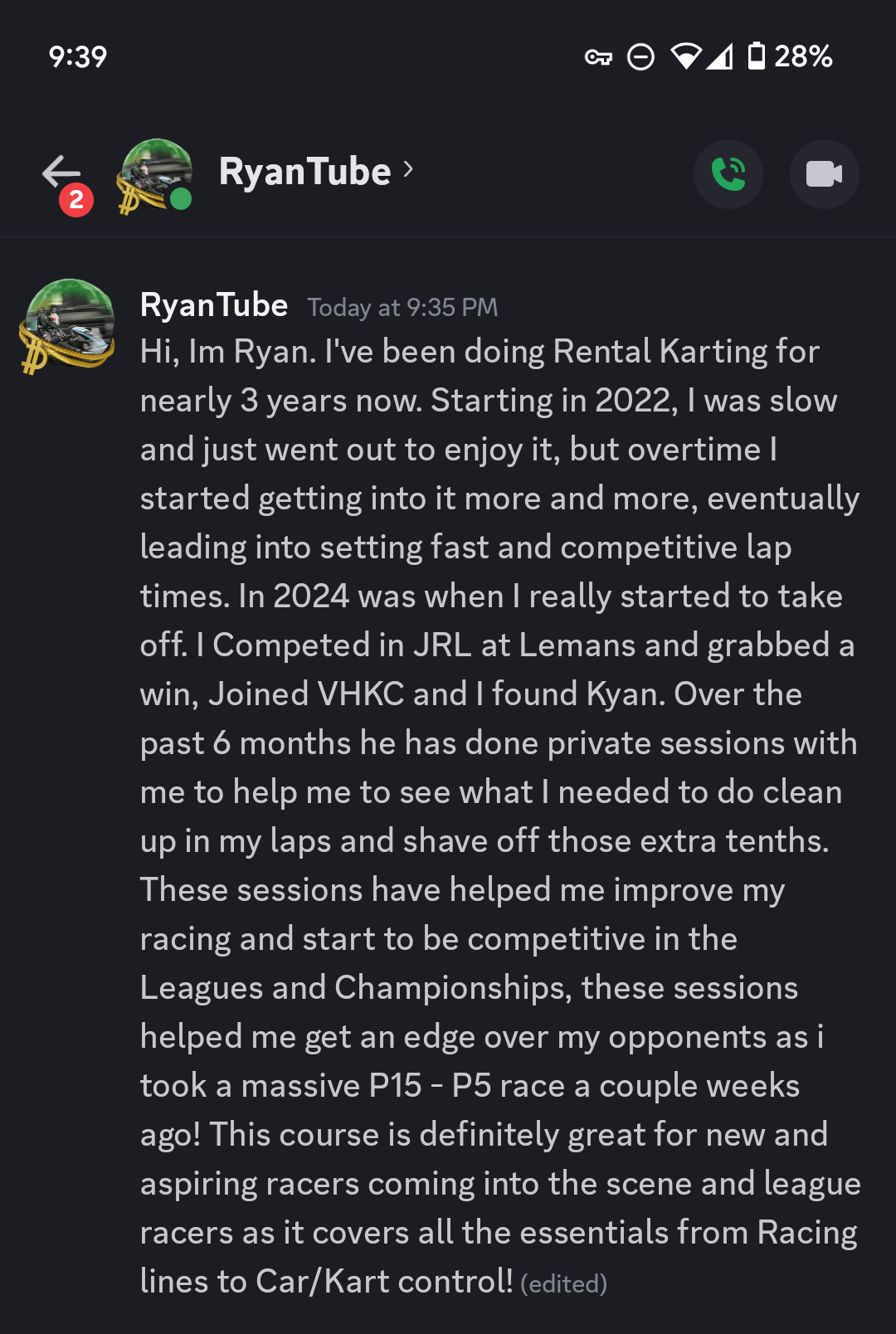 Ryan Notman — student result screenshot